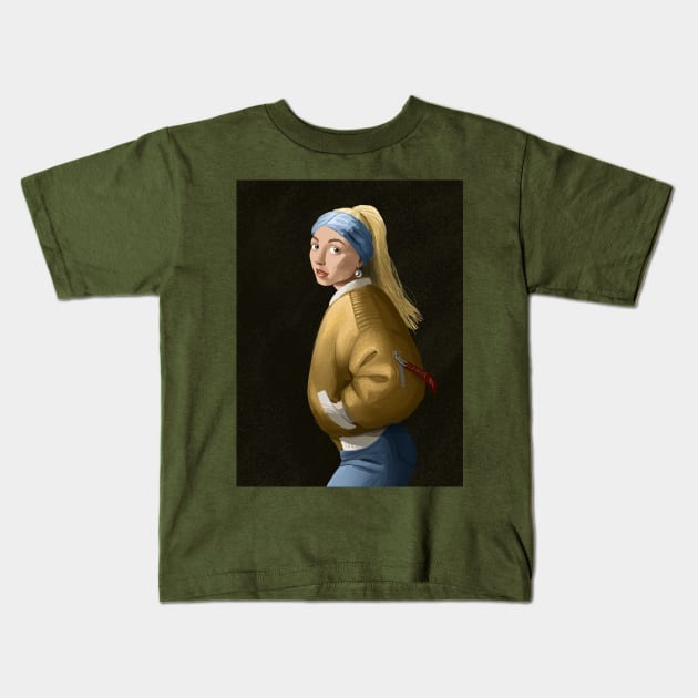 Girl With a Pearl Earring Kids T-Shirt by Tanja Kosta